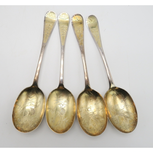 2498 - A CASED SET OF GEORGE III SILVER GILT SERVING SPOONSby Charles Mash, Dublin 1821, with an additional... 