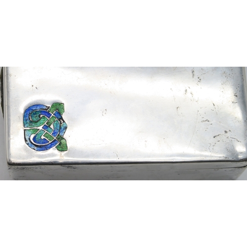 2499 - LIBERTY & CO;A silver and enamel cigarette box, in the style of Archibald Knox, Birmingham 1910,... 