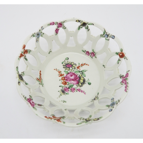 2217 - THREE 18TH CENTURY WORCESTER BASKETSeach with pierced sides and painted and applied floral detail, 1... 