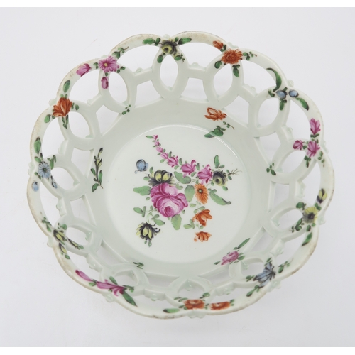 2217 - THREE 18TH CENTURY WORCESTER BASKETSeach with pierced sides and painted and applied floral detail, 1... 