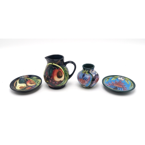 2238 - A MOORCROFT SAADIAN PATTERN MINIATURE VASEof bulbous form, 8cm high, a matching coaster/trinket dish... 