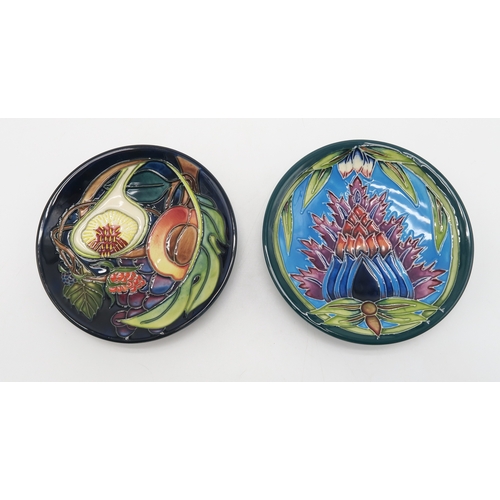 2238 - A MOORCROFT SAADIAN PATTERN MINIATURE VASEof bulbous form, 8cm high, a matching coaster/trinket dish... 