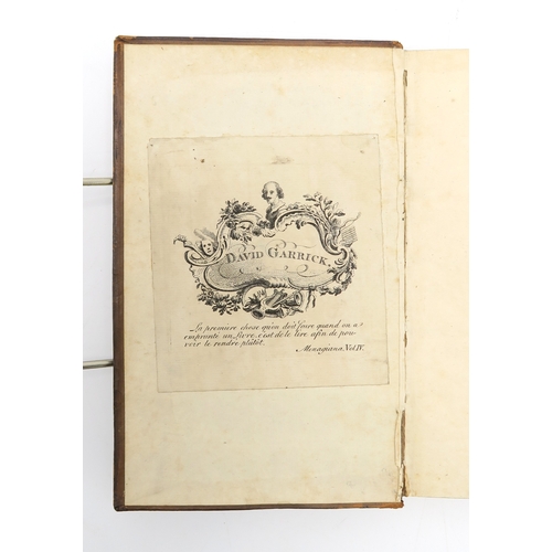 2574 - DAVID GARRICK'S COPY - SWIFT, JONATHAN A TALE OF A TUBPrinted for John Nutt, near Stationers-Hall, L... 