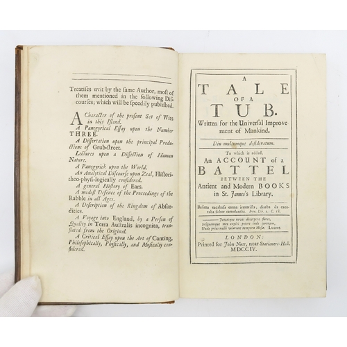 2574 - DAVID GARRICK'S COPY - SWIFT, JONATHAN A TALE OF A TUBPrinted for John Nutt, near Stationers-Hall, L... 