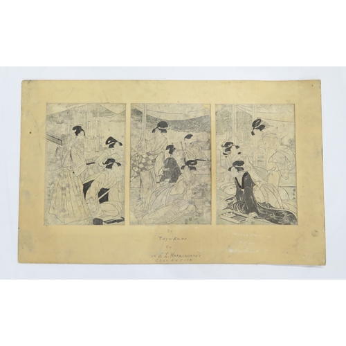 2366 - TOYOKUNI TRIPTYCHDepicting beauties on balconies, 35 x 24cm each print