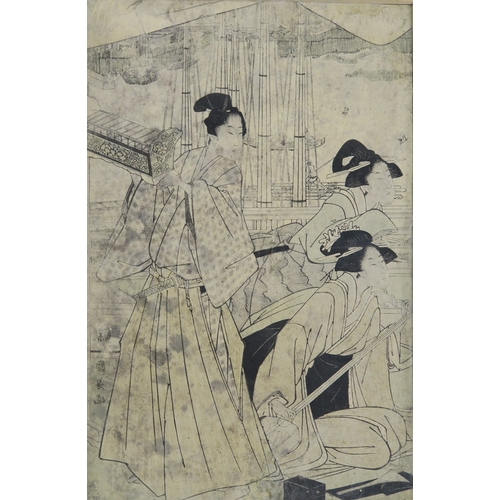 2366 - TOYOKUNI TRIPTYCHDepicting beauties on balconies, 35 x 24cm each print