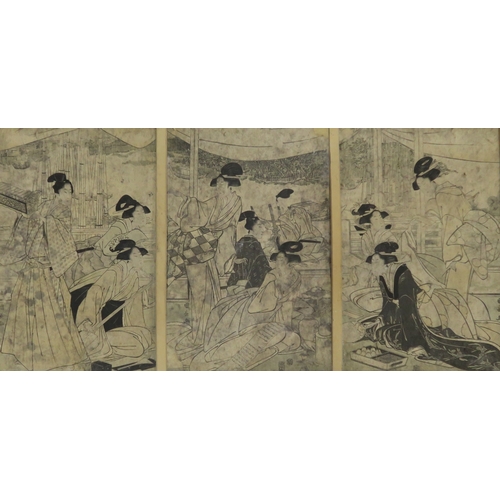 2366 - TOYOKUNI TRIPTYCHDepicting beauties on balconies, 35 x 24cm each print