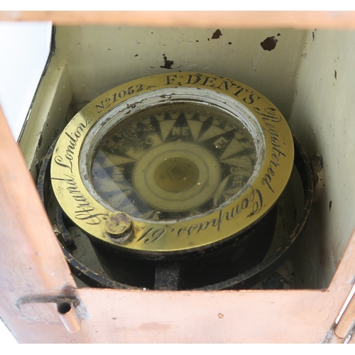 2609 - A 19th CENTURY COPPER AND BRASS BINNACLE COMPASS BY F. DENT, LONDONThe compass rim engraved 