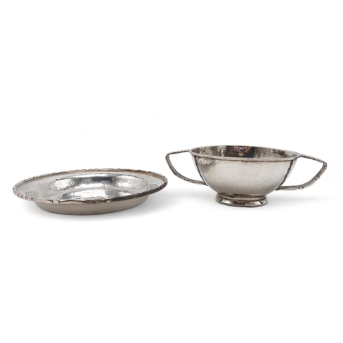 2458 - JOHN FINLAYSON LANG;A Scottish Arts and Crafts style silver twin-handled bowl, Edinburgh 1945, of si... 