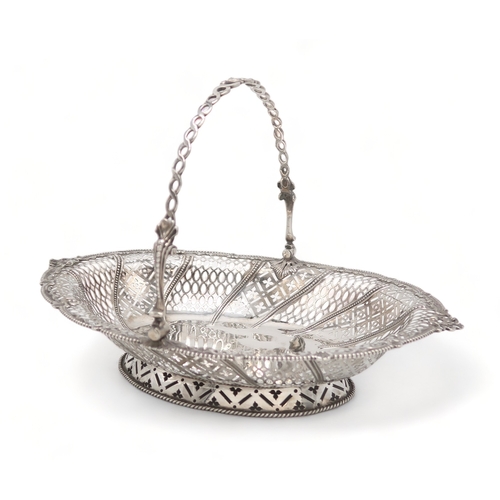 2480 - A GEORGE III SILVER SWING-HANDLED BASKETby Emick Romer, London 1768, of oval form, with a beaded she... 