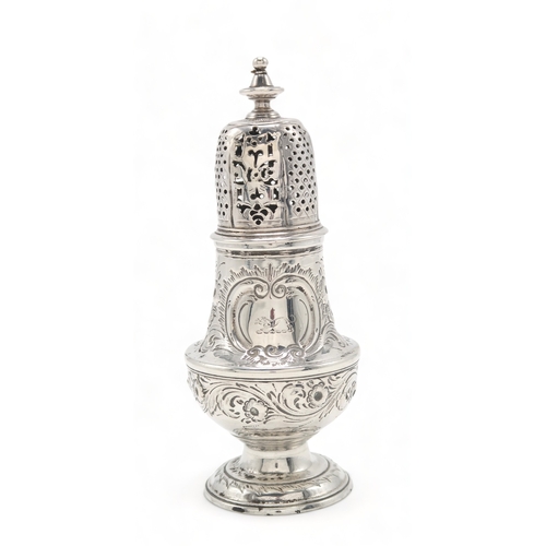 2488 - A GEORGE II SILVER CASTERLondon 1733, maker's mark C? with a mullet below, of baluster form, later e... 