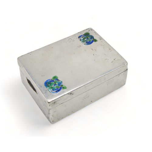 2499 - LIBERTY & CO;A silver and enamel cigarette box, in the style of Archibald Knox, Birmingham 1910,... 