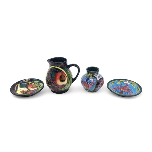 2238 - A MOORCROFT SAADIAN PATTERN MINIATURE VASEof bulbous form, 8cm high, a matching coaster/trinket dish... 