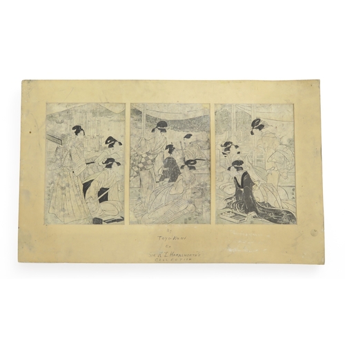 2366 - TOYOKUNI TRIPTYCHDepicting beauties on balconies, 35 x 24cm each print