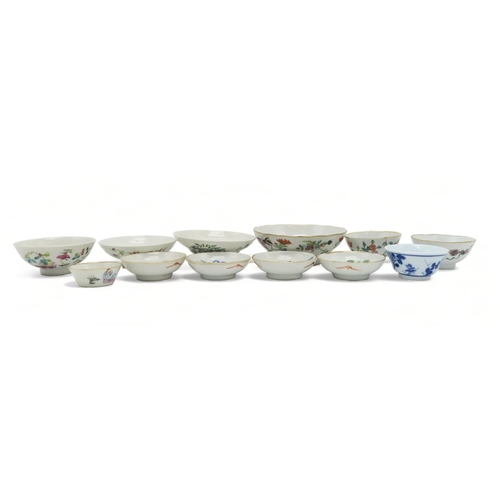 2373 - TWELVE VARIOUS CHINESE BOWLSFour,6.5cm, one 11cm, and others ranging from 5 to 10cm diameter, along ... 