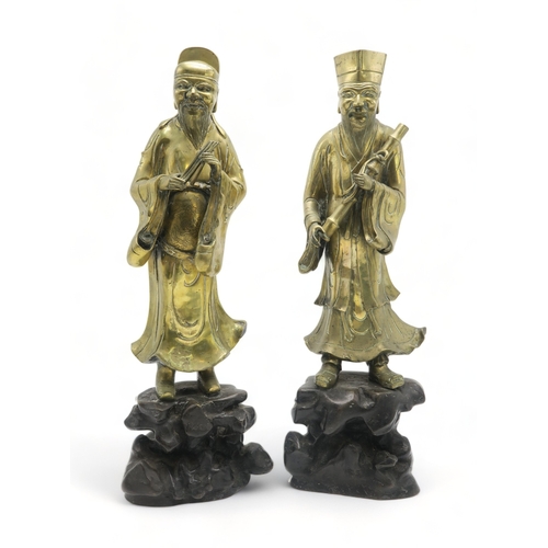 A PAIR OF CHINESE BRASS OFFICIALS