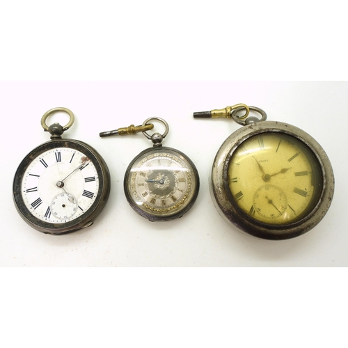 831 - A pocket watch in a miners case hallmarked London 1870, diamond end cap and jewelled movement, toget... 