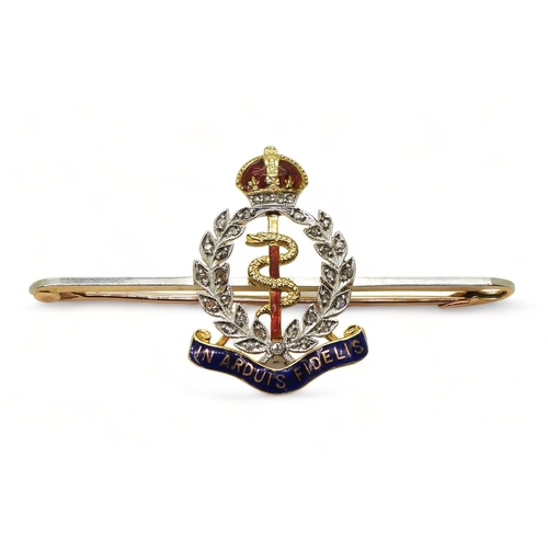 2737 - A SWEETHEART BROOCHfor the Royal Army Medical Corps, made in 15ct yellow gold and platinum, enamelle... 