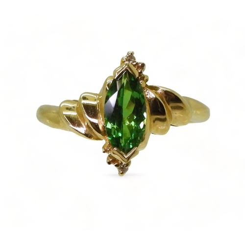 2768 - A TSAVORITE & DIAMOND RINGmounted in 18ct gold, made by GemsTV, set with a marquis cut tsavorite... 