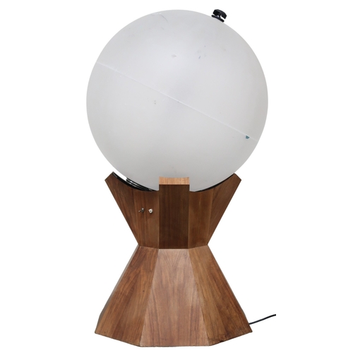 2094 - A MID 20TH CENTURY TEAK BASED REVOLVING GLOBE FLOOR LAMP with spherical fibreglass shade on rev... 