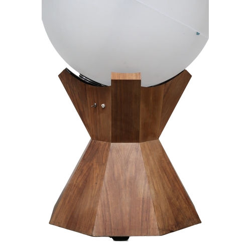 2094 - A MID 20TH CENTURY TEAK BASED REVOLVING GLOBE FLOOR LAMP with spherical fibreglass shade on rev... 