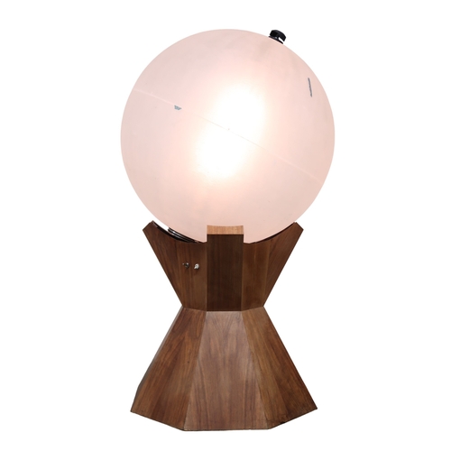 2094 - A MID 20TH CENTURY TEAK BASED REVOLVING GLOBE FLOOR LAMP with spherical fibreglass shade on rev... 