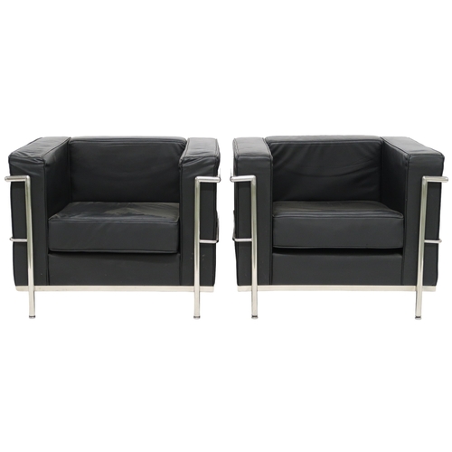 2100 - A PAIR OF 20TH CENTURY AFTER LE CORBUSIER ARMCHAIRSwith black vinyl cushions on chromed tubular fram... 