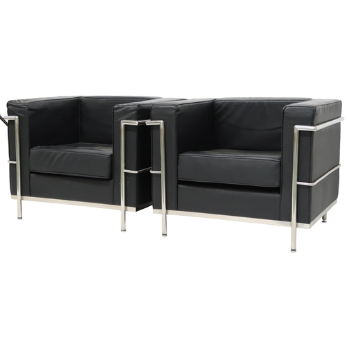 2100 - A PAIR OF 20TH CENTURY AFTER LE CORBUSIER ARMCHAIRSwith black vinyl cushions on chromed tubular fram... 