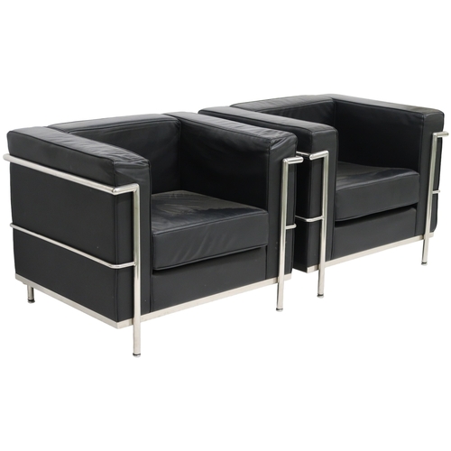 2100 - A PAIR OF 20TH CENTURY AFTER LE CORBUSIER ARMCHAIRSwith black vinyl cushions on chromed tubular fram... 