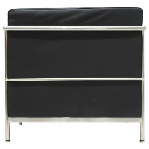 2100 - A PAIR OF 20TH CENTURY AFTER LE CORBUSIER ARMCHAIRSwith black vinyl cushions on chromed tubular fram... 