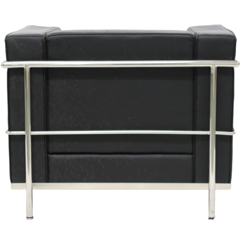 2100 - A PAIR OF 20TH CENTURY AFTER LE CORBUSIER ARMCHAIRSwith black vinyl cushions on chromed tubular fram... 