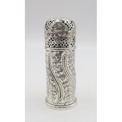 203 - A Victorian silver sugar caster, by Horace Woodward & Co., London 1889, of cylindrical form, wit... 