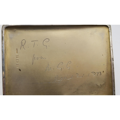 207 - A George VI silver cigarette case, by D.Bros, Birmingham 1961, inscribed to the interior, and anothe... 