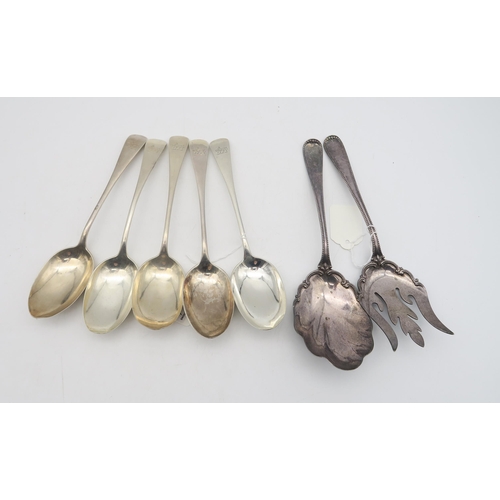 211 - A set of six Birks sterling Old English pattern table spoons, and a pair of Shreve & Co sterling... 