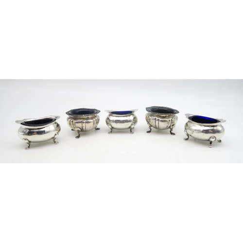 218 - A collection of silver salts, including a set of three by R H Halford & Sons, London 1899, and a... 