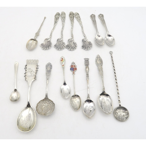 219 - A collection of silver flatware including four William IV ice cream spoons, by Joseph & George A... 