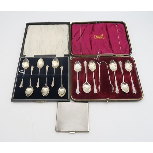 228 - A cased set of silver albany pattern spoons and sugar tongs, by Harrison Brothers & Howson, Shef... 