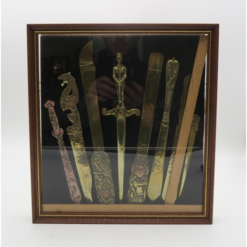 230 - Two sets of framed letter openers, including an example by Robert Allison, an Edwardian example by W... 