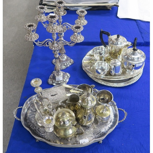 231 - A collection of EPNS including a pair of Victorian three branch candelabra, with faceted baluster st... 