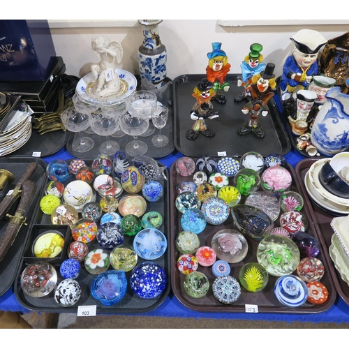 103 - A collection of glass paperweights including some millefiori, Tweedsmuir etc and four Murano glass c... 