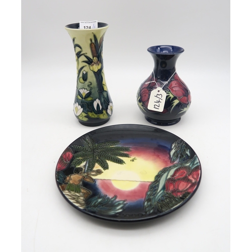 124 - A Moorcroft Lamia pattern vase, an Anemone pattern vase, together with a millennium Birth of Light p... 