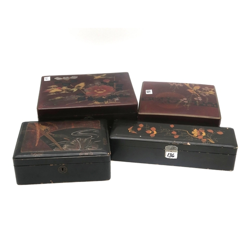 136 - A collection of carved hardwood stands and  lacquer boxes