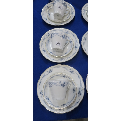 143 - A KPM Art Nouveau porcelain tea set comprising teapot, milk jug, sugar bowl and six trios