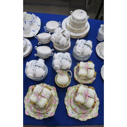 144 - A Paragon Sweet Pea pattern teaset, together with a Wedgwood Rosedale teaset and a Paragon part dinn... 