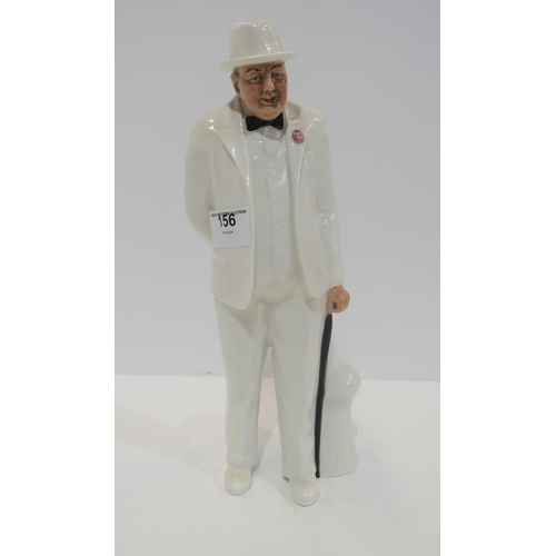 156 - A Royal Doulton figure of Sir Winston Churchill, with four pieces of crested china on a military the... 