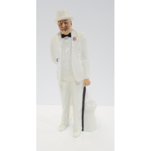 156 - A Royal Doulton figure of Sir Winston Churchill, with four pieces of crested china on a military the... 