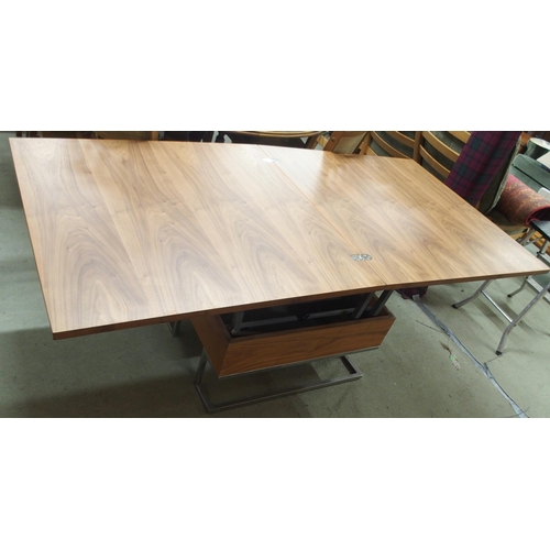 69 - A lot comprising 20th century teak metamorphic coffee table/dining table on stylised metallic suppor... 