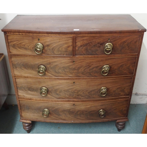 73 - A Victorian mahogany two over three chest of drawers on turned supports, 107cm high x 105cm wide x 5... 