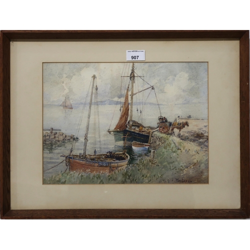 907 - JAMES MACLAREN (SCOTTISH act. 1881-1917) SCOTTISH HARBOUR Watercolour, signed lower right,... 