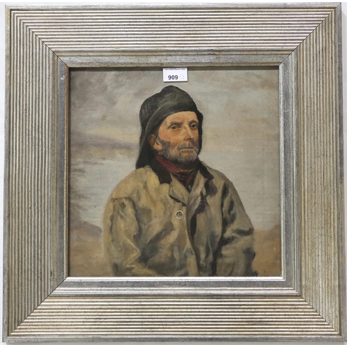 909 - 20th CENTURY SCHOOL PORTRAIT OF A FISHERMAN Oil on board, 33 x 33cm Together with another (2)... 